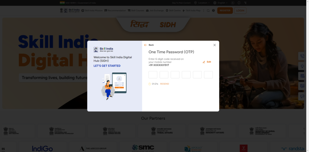 skillindiadigital-otp-1024x504 Skill India Digital (SID) Portal Login Problem Solved !
