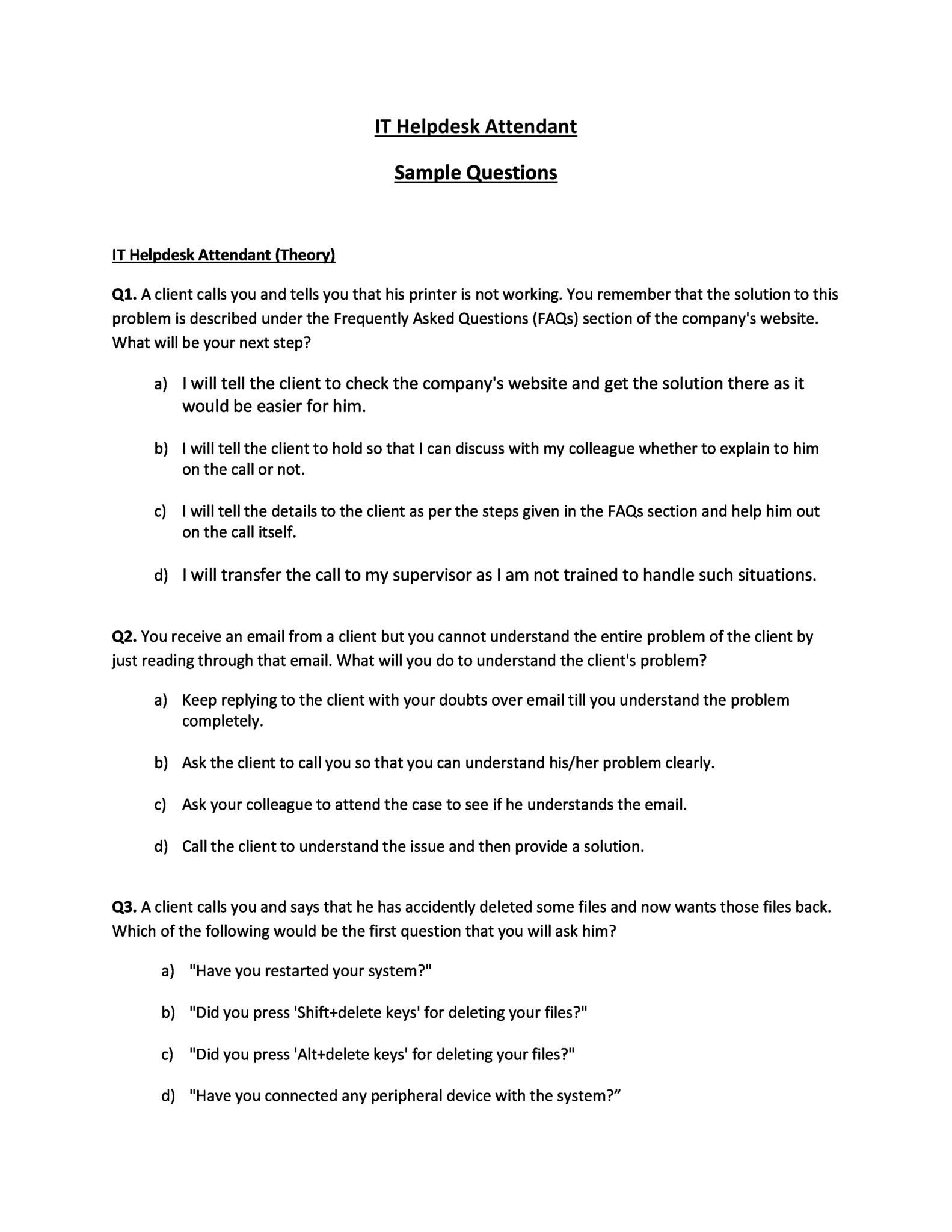 IT Helpdesk Attendant Sample Question Paper – Skilleducationhub
