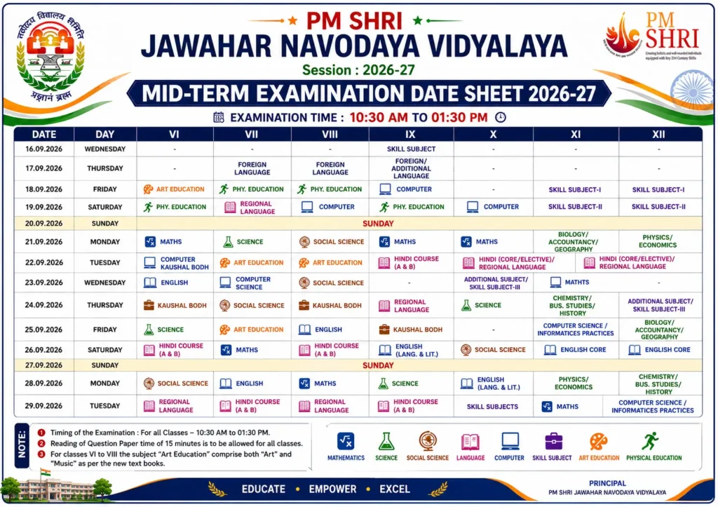 NVS-MID-TERM-TERM-I-EXAMINATION-DATE-SHEET-2026-27-1024x723 NAVODAYA VIDYALAY SAMITI,REVISED MID TERM or TERM-I EXAMINATION DATE SHEET 2026-27